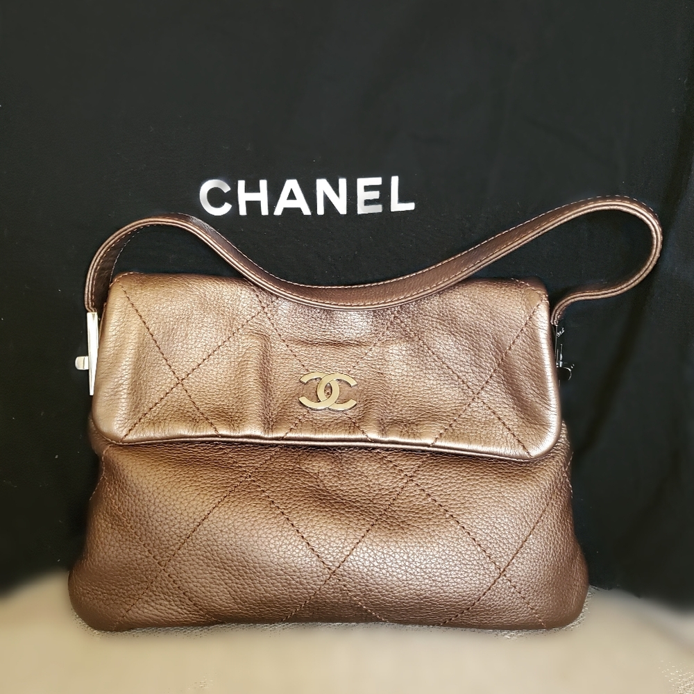 AUTHENTIC CHANEL BRONZE / BROWN SURPIQUE PURSE